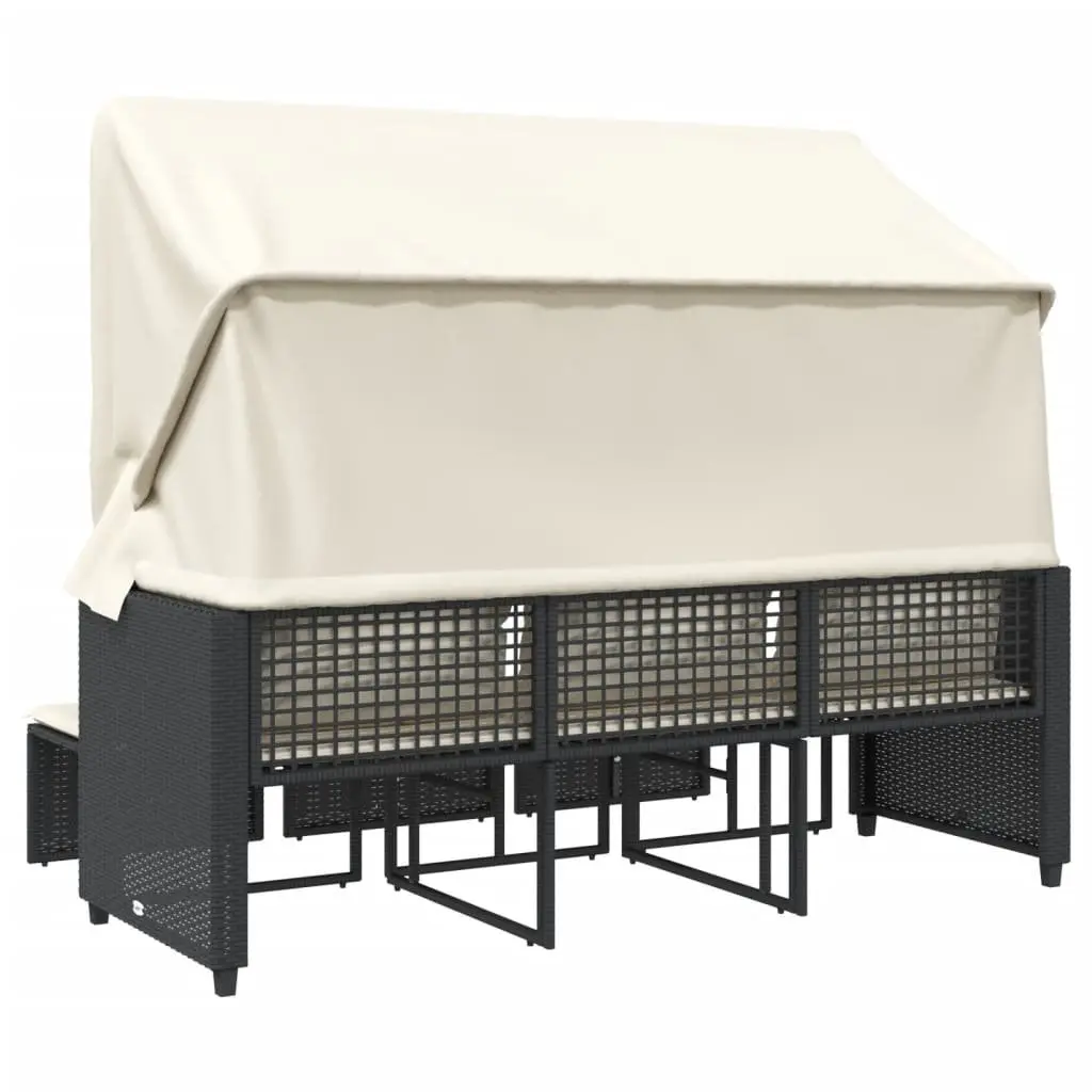 3-Seater Garden Sofa with Retractable Canopy and Stools