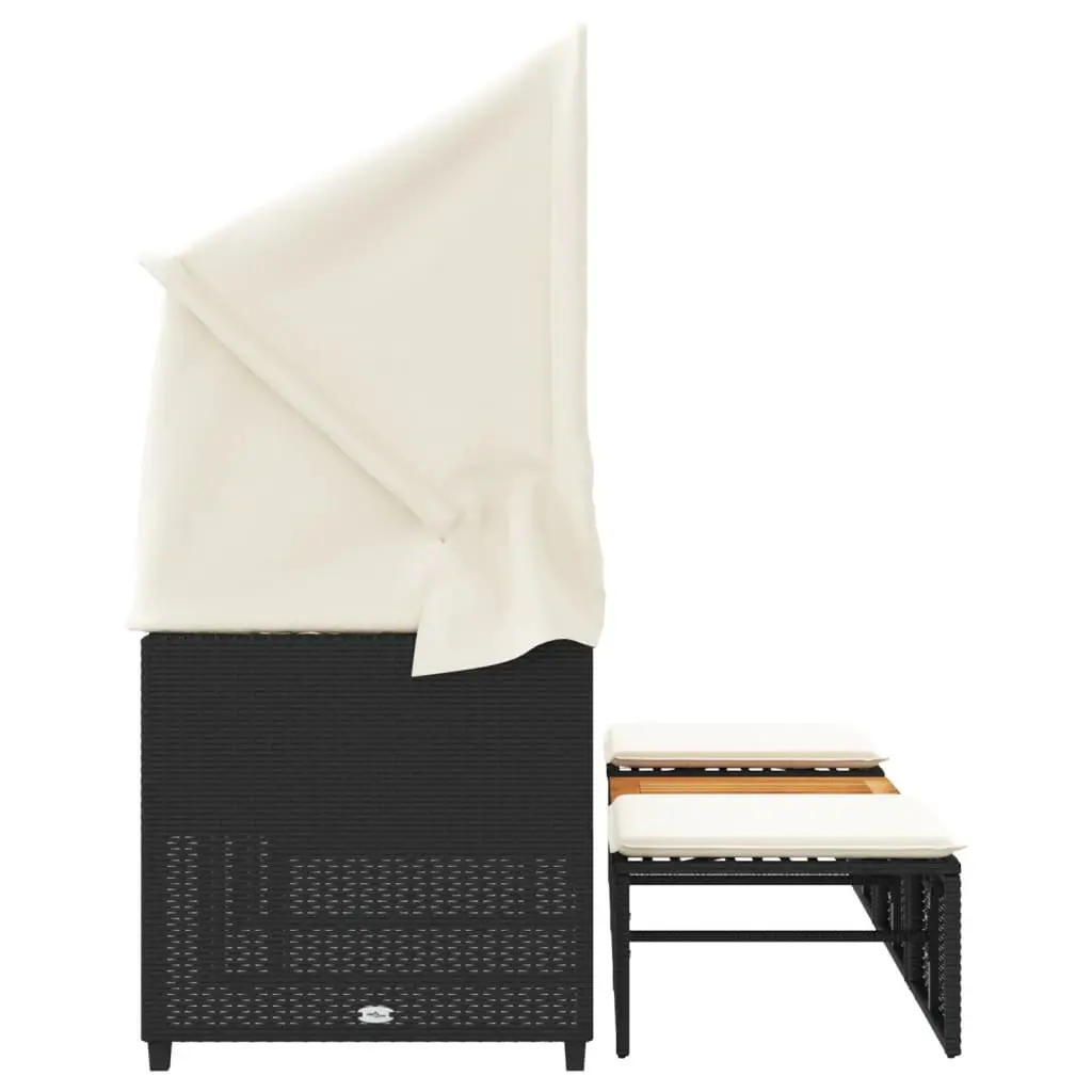 3-Seater Garden Sofa with Retractable Canopy and Stools