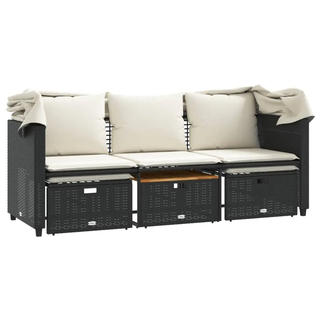 3-Seater Garden Sofa with Retractable Canopy and Stools