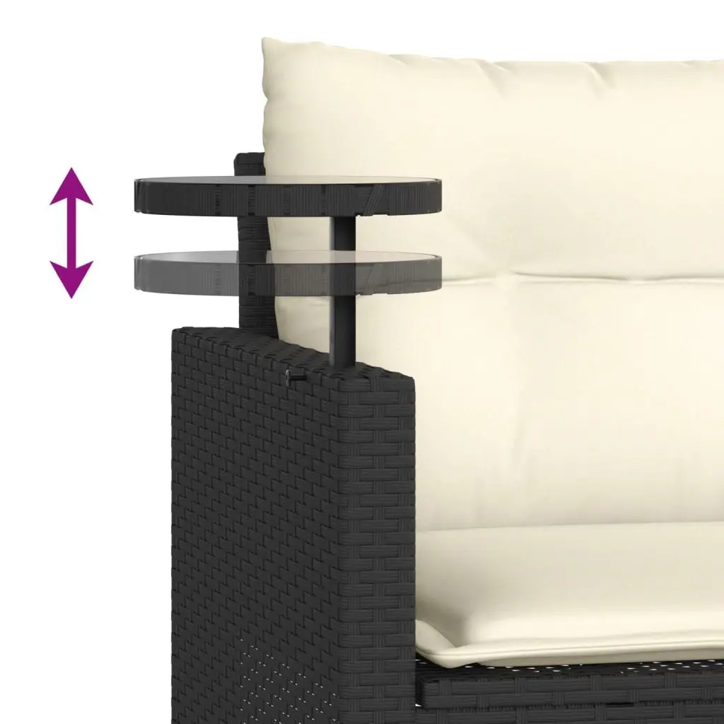 Black 3-Piece Outdoor Sofa Set with Cushions and Table