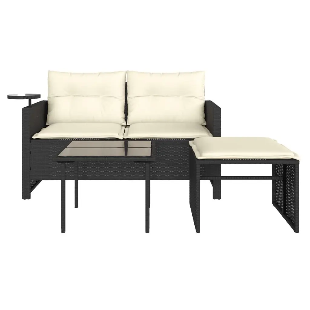 Black 3-Piece Outdoor Sofa Set with Cushions and Table