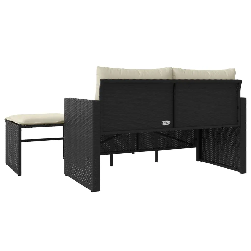 Black 3-Piece Outdoor Sofa Set with Cushions and Table