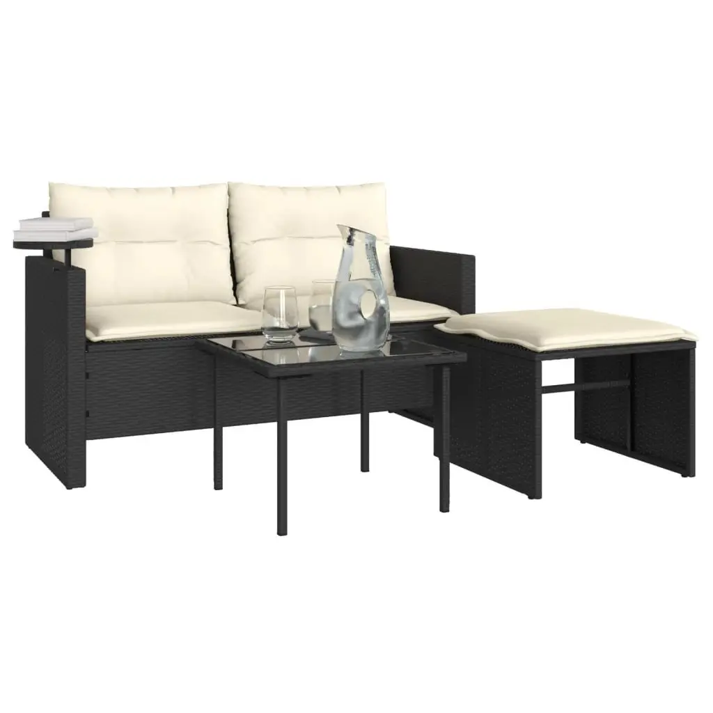 Black 3-Piece Outdoor Sofa Set with Cushions and Table