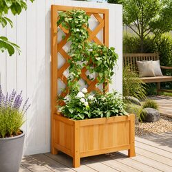 Durable Wooden Planter with Trellis for Climbing Plants