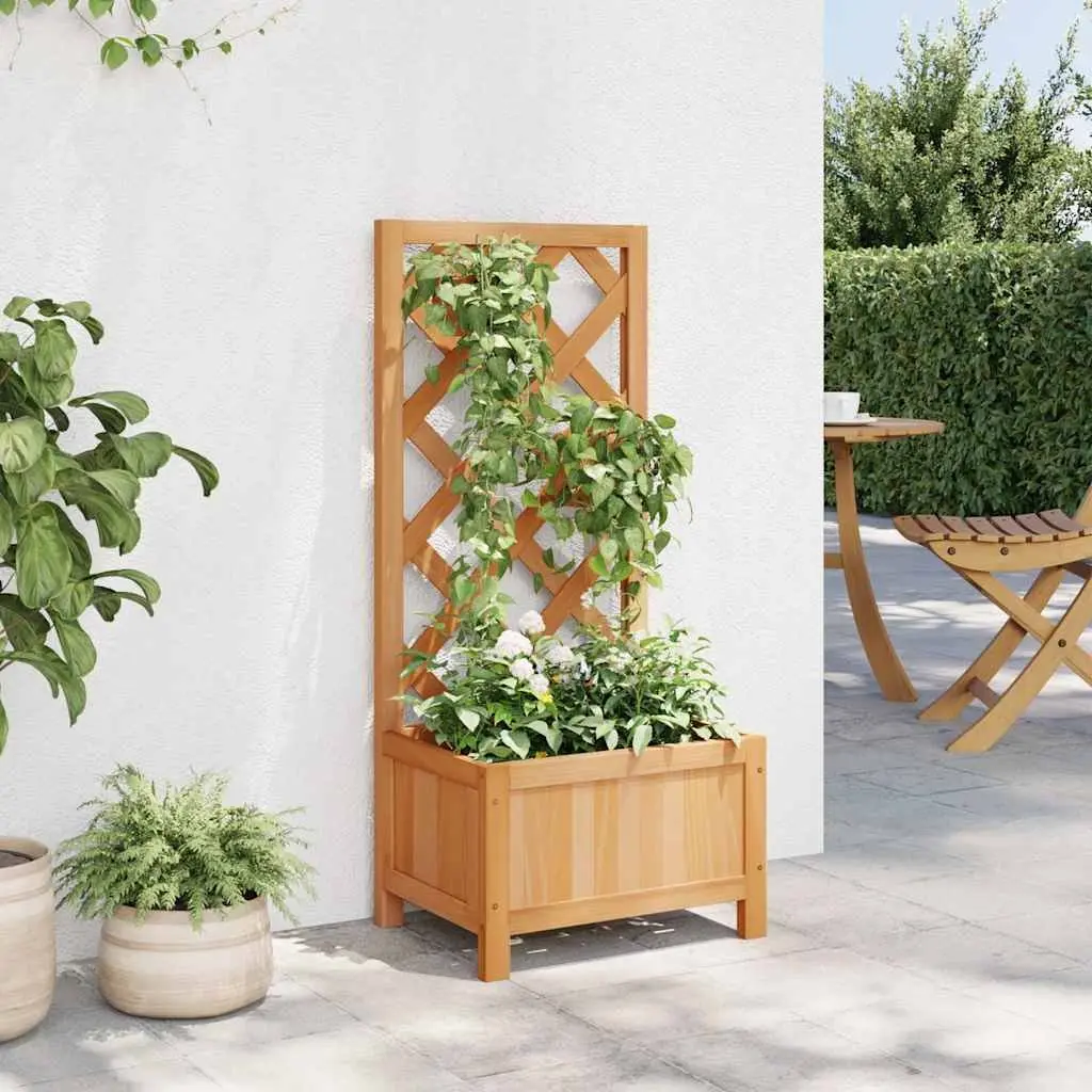 Wooden Planter Solid Fir Wood Brown with Trellis Panel for Garden Outdoor Patio Climbing Plants