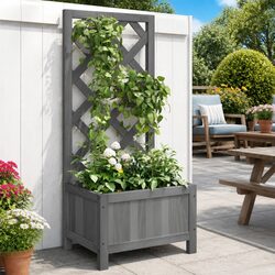 Durable Grey Wooden Planter with Integrated Trellis