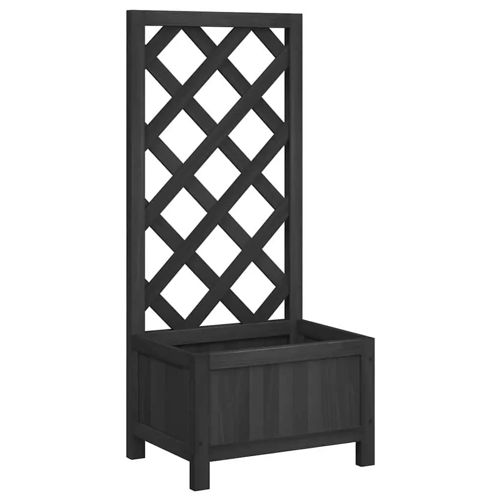 Wooden Planter Solid Fir Black with Trellis Support for Garden Patio Outdoor Plants