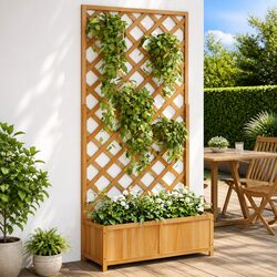 Durable Wooden Planter with Trellis for Climbing Plants