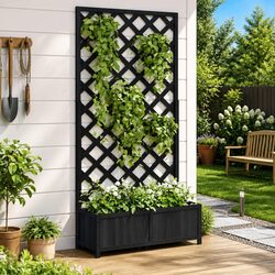 Durable Wooden Planter with Trellis for Climbing Plants