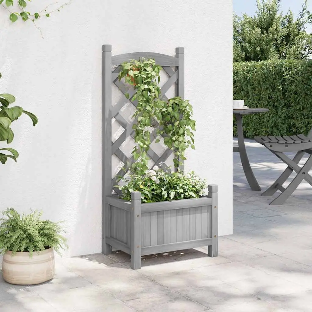Wooden Planter Solid Fir Grey with Trellis for Garden Climbing Plants