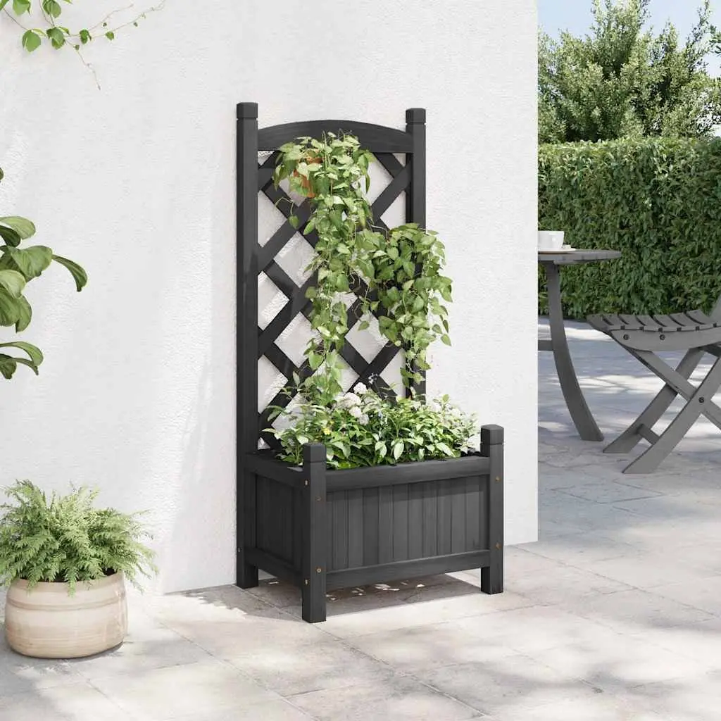 Black Fir Wooden Planter with Climbing Trellis