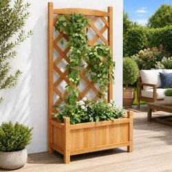 Durable Wooden Planter with Trellis for Climbing Plants