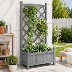Durable Grey Wooden Planter with Trellis for Climbing Plants