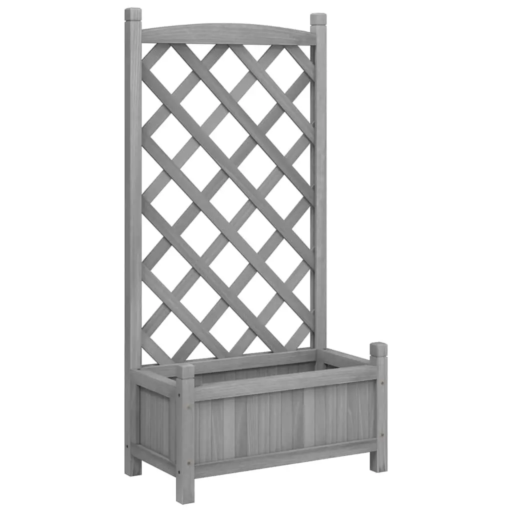 Wooden Planter Solid Fir Wood Grey with Trellis Panel for Climbing Plants Garden Outdoor Decor