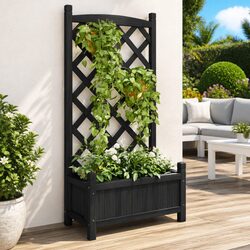 Sturdy Black Fir Wooden Planter with Trellis for Climbing Plants