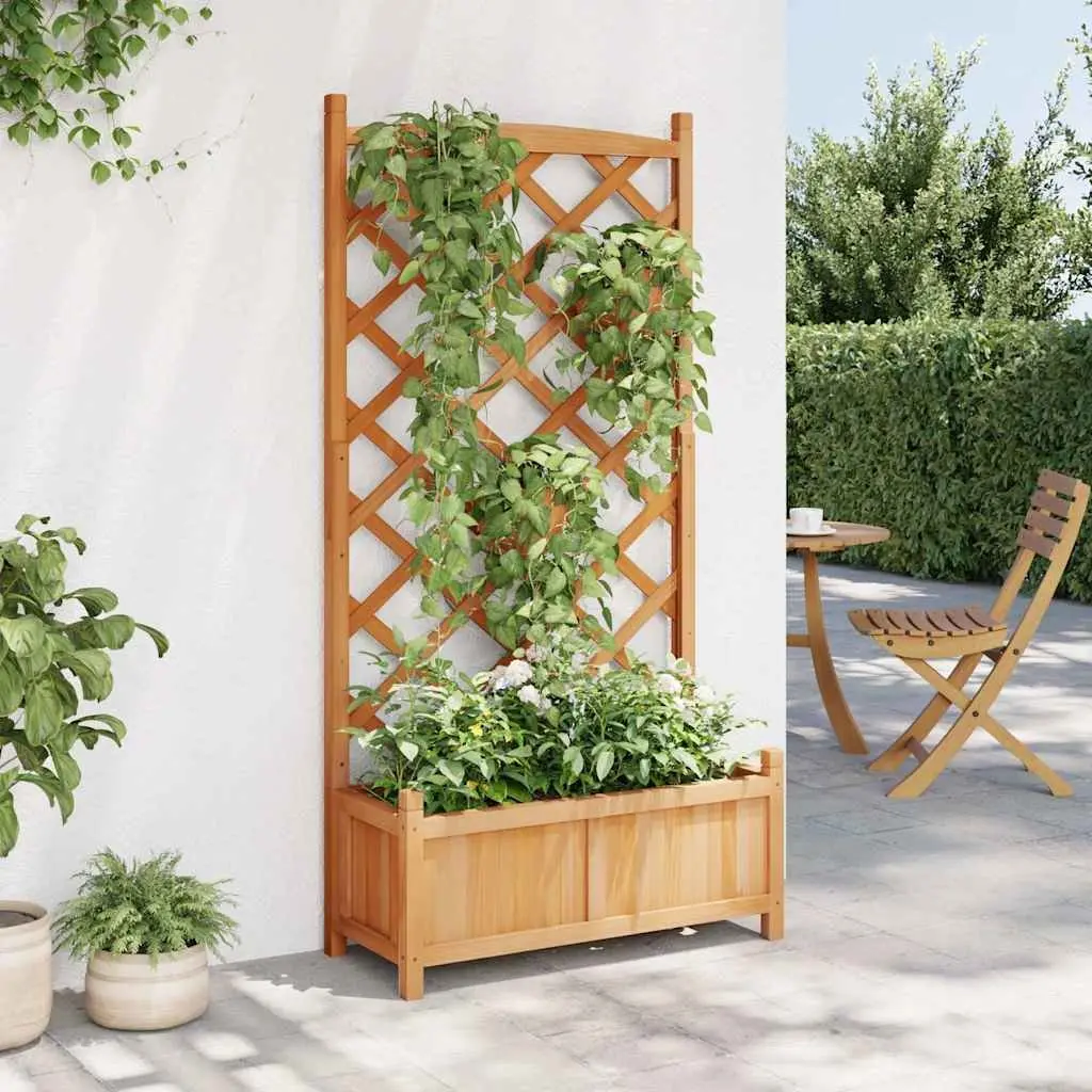Wooden Planter with Trellis Brown Fir Garden Climbing Plant Support Patio Decor