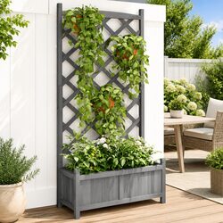 Durable Wooden Planter with Integrated Trellis in Grey