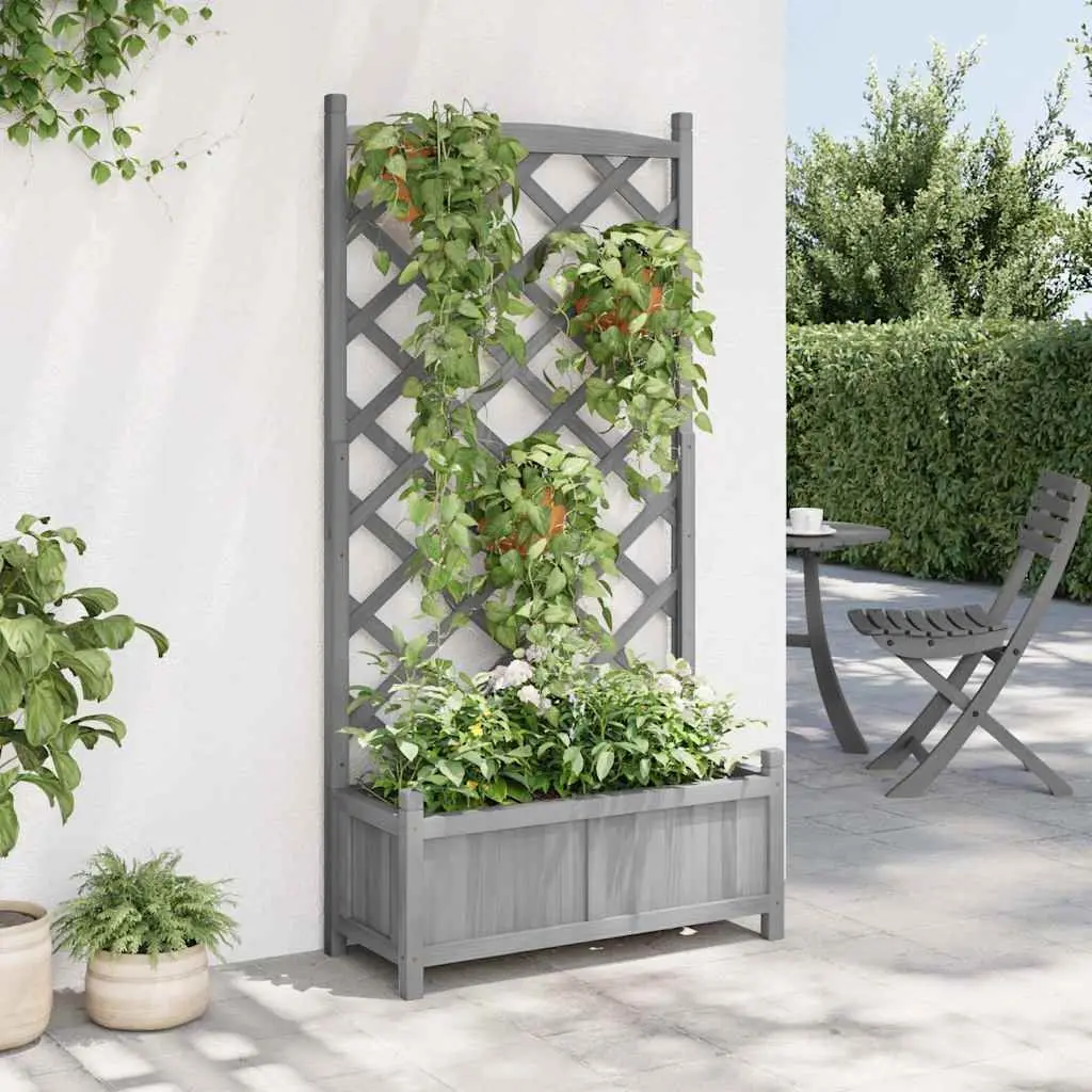 Wooden Planter with Integrated Trellis in Grey