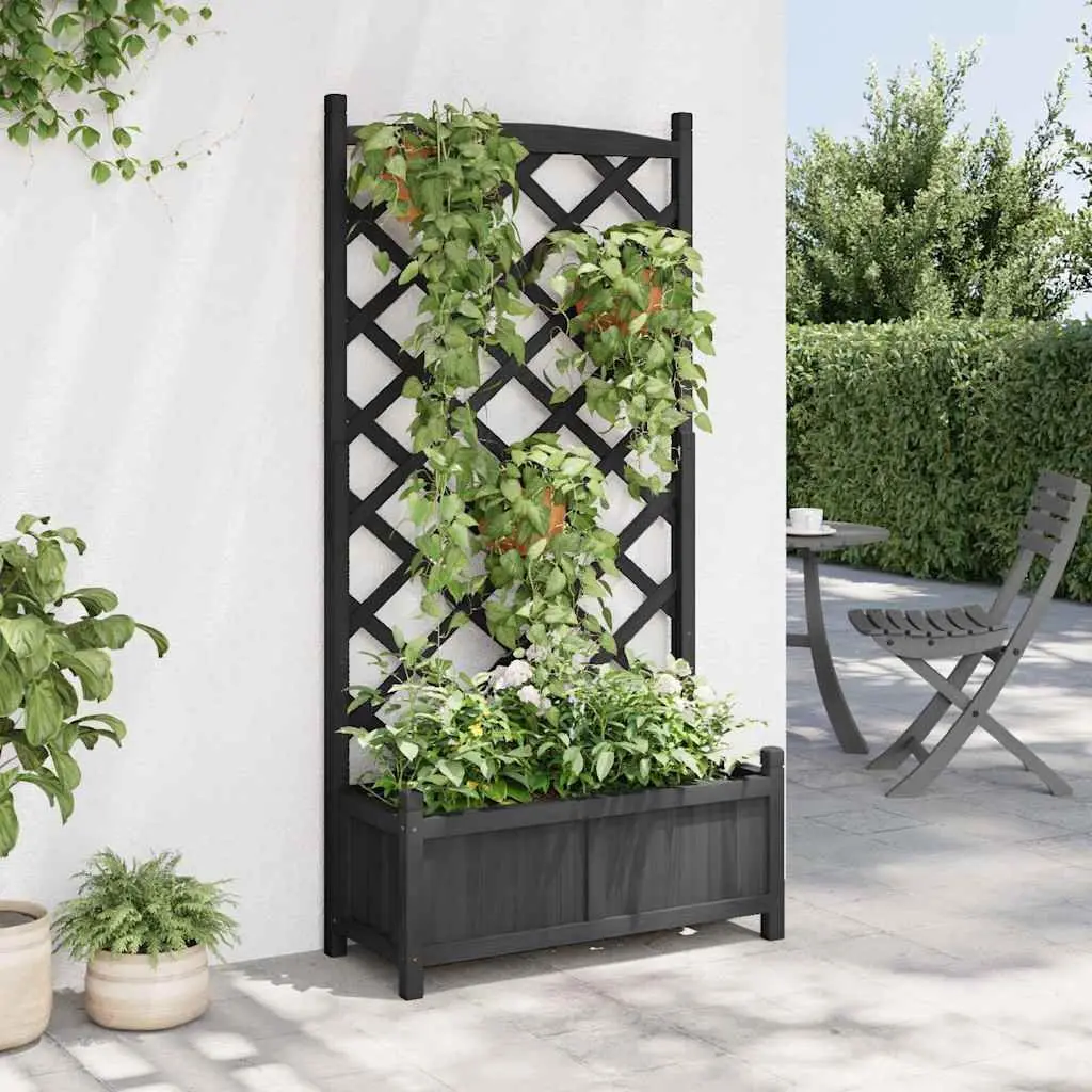Planter Solid Wood Fir Black Outdoor Garden Climbing Plants with Trellis