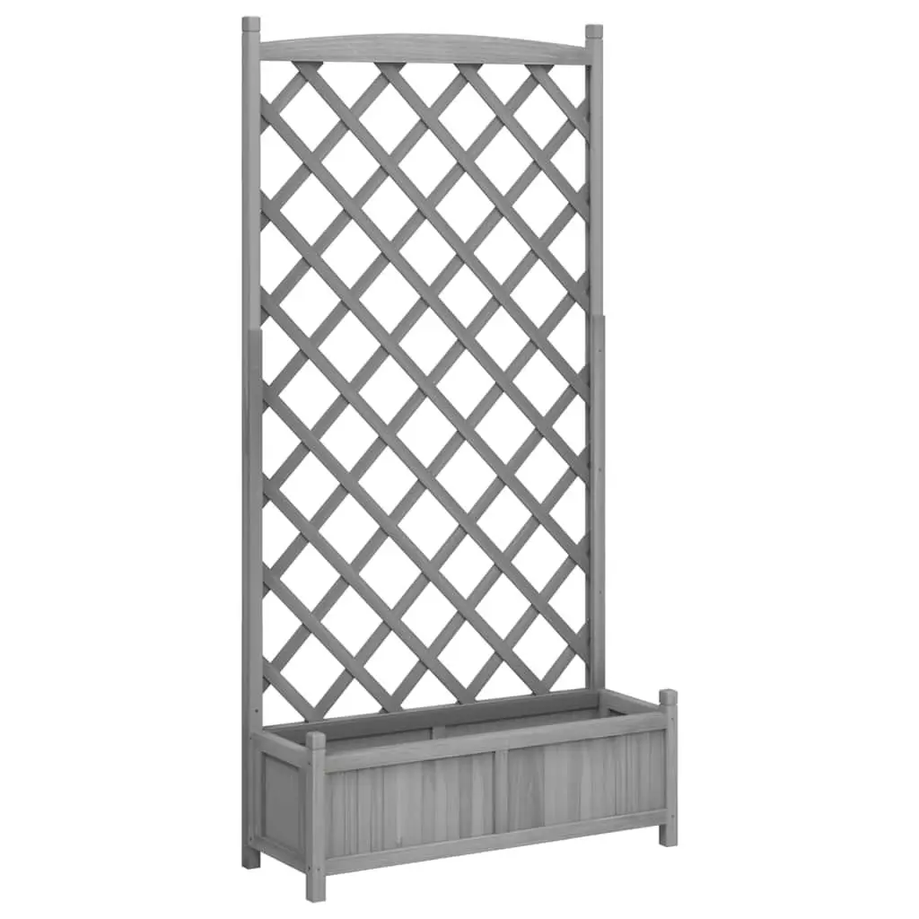Wooden Planter Solid Fir Grey with Trellis for Climbing Plants Garden Patio Outdoor