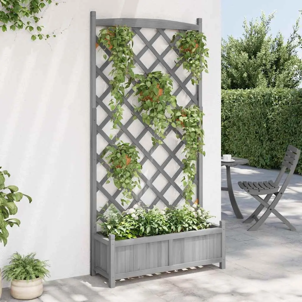 Wooden Planter Solid Fir Grey with Trellis for Climbing Plants Garden Patio Outdoor