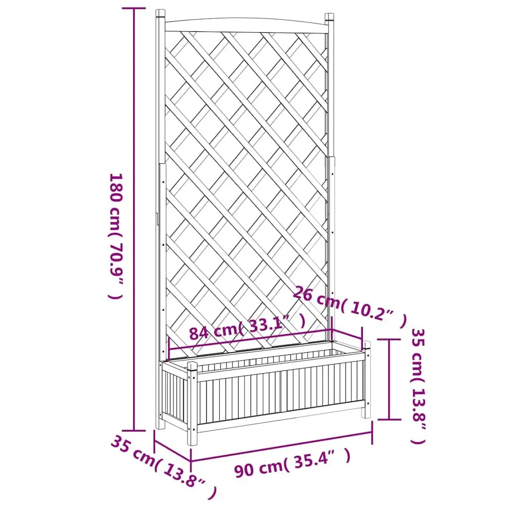 Wooden Planter Solid Fir Grey with Trellis for Climbing Plants Garden Patio Outdoor