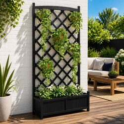 Durable Wooden Planter with Trellis for Climbing Plants
