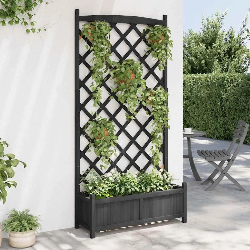 Wooden Planter Solid Fir Black with Trellis for Garden Climbing Plants Support
