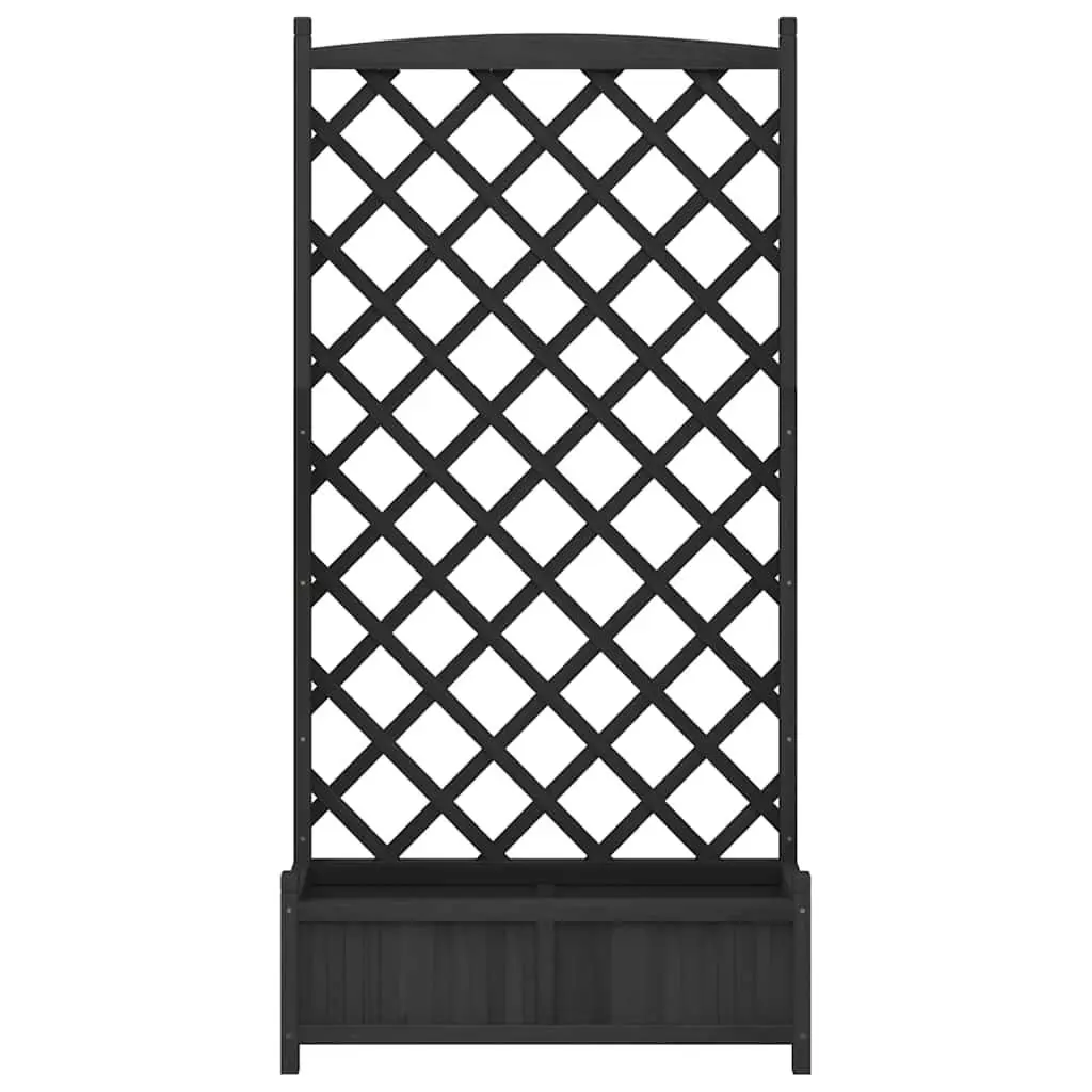Wooden Planter Solid Fir Black with Trellis for Garden Climbing Plants Support