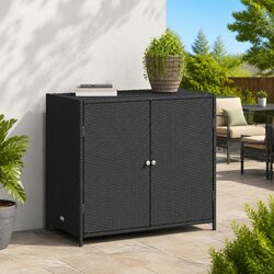 Durable Black Poly Rattan Garden Storage Cabinet