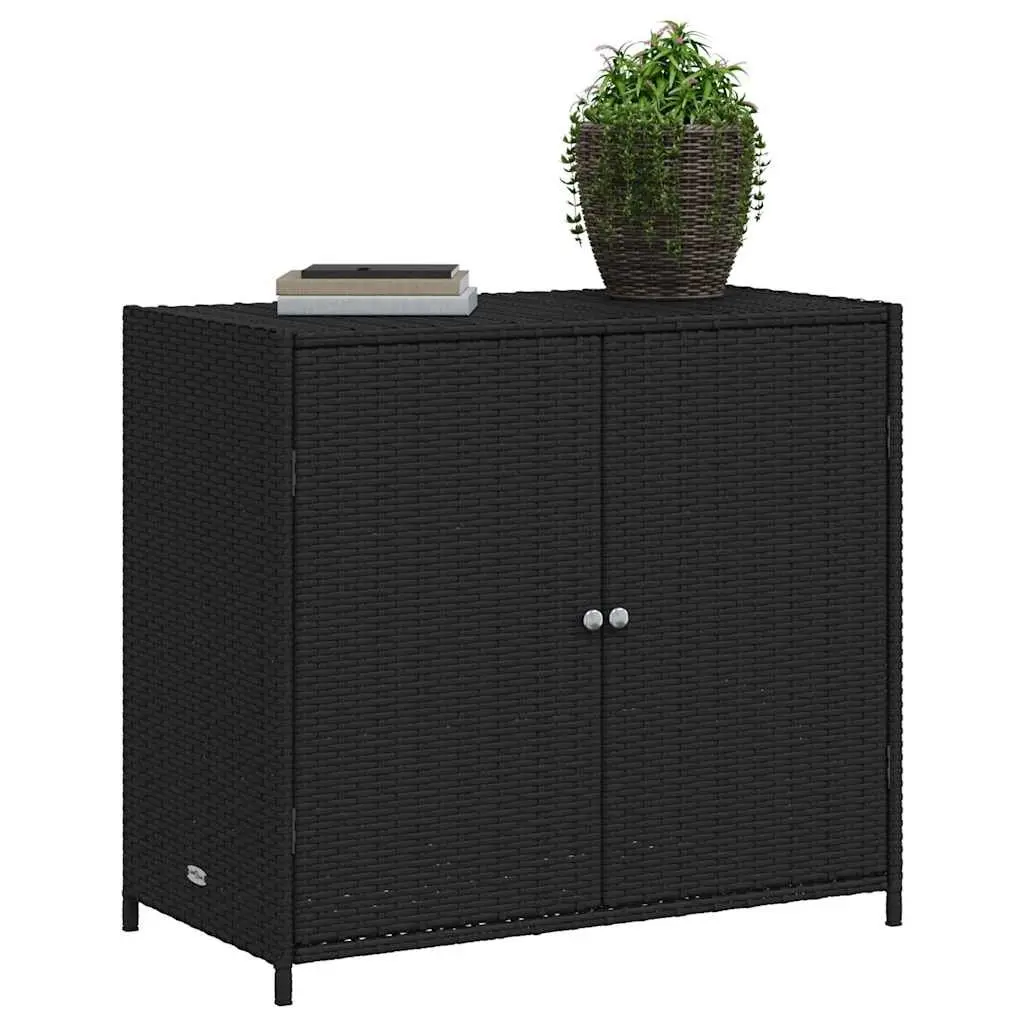 Black Poly Rattan Garden Storage Cabinet