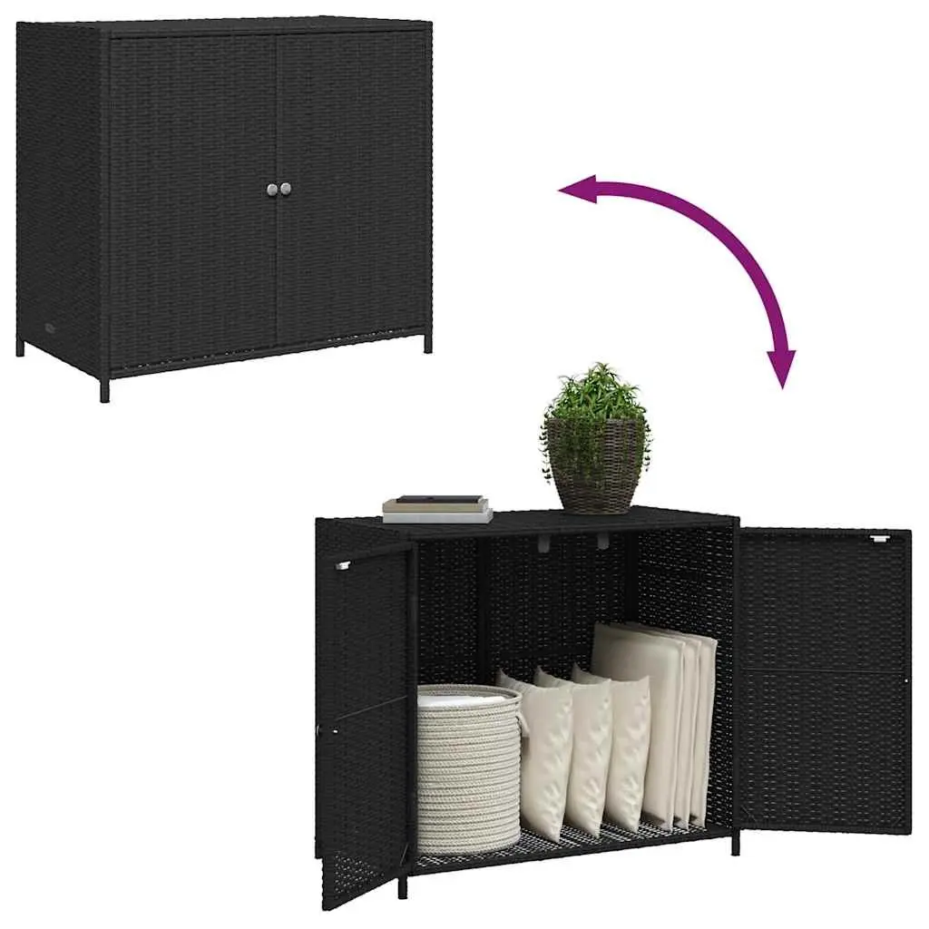 Black Poly Rattan Garden Storage Cabinet