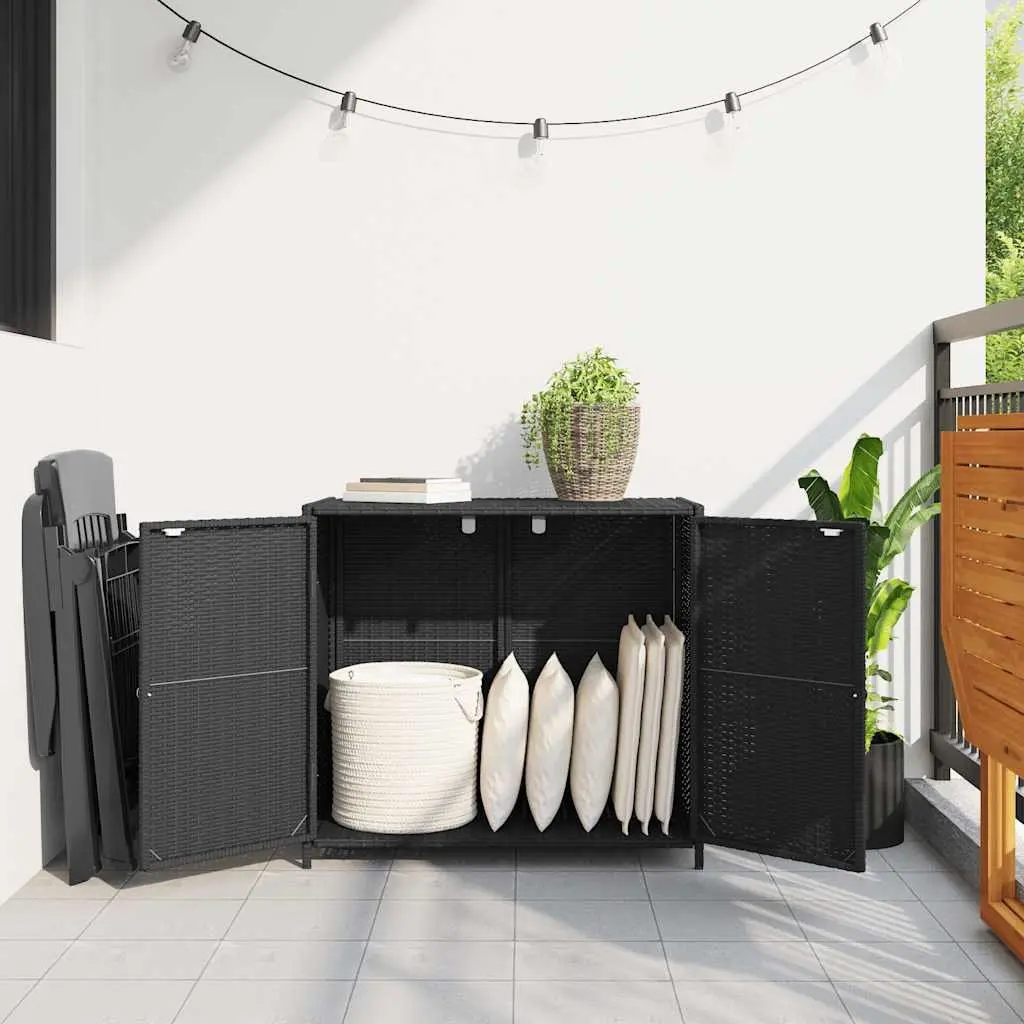 Black Poly Rattan Garden Storage Cabinet