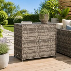 Durable Grey Poly Rattan Garden Storage Cabinet