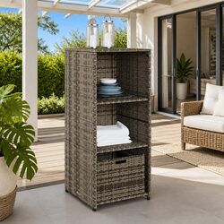 Grey Garden Storage Cabinet with 2 Shelves and Drawer