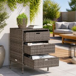 Garden Storage Cabinet 3 Drawer Outdoor Poly Rattan Grey Patio Organiser