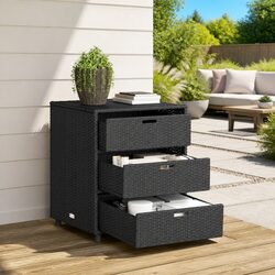 Durable 3 Drawer Black Garden Storage Cabinet