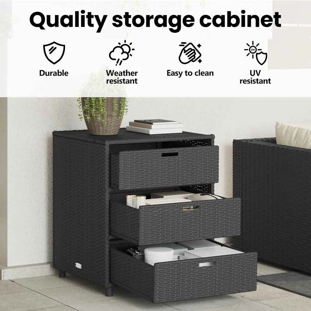 3 Drawer Black Garden Storage Cabinet