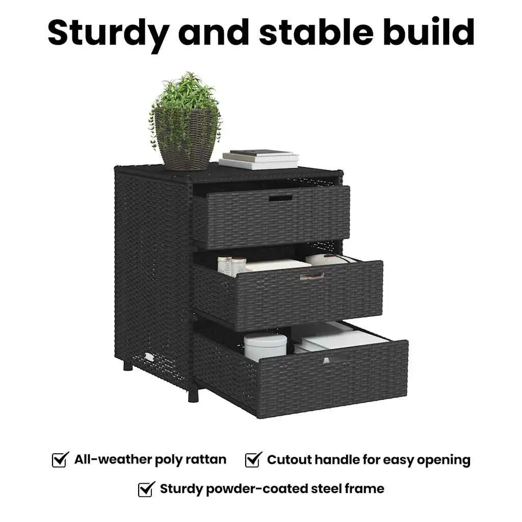 3 Drawer Black Garden Storage Cabinet
