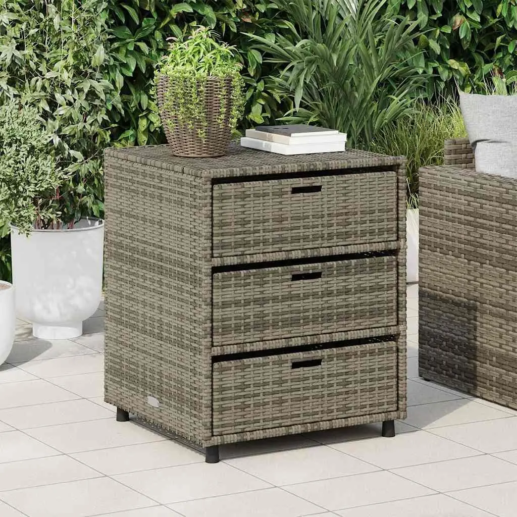Garden Storage Cabinet Poly Rattan Grey 3 Drawers 55 x 59 x 69 cm
