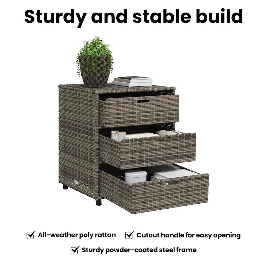 Garden Storage Cabinet Poly Rattan Grey 3 Drawers 55 x 59 x 69 cm