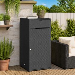 Outdoor Garden Storage Cabinet in Black Poly Rattan