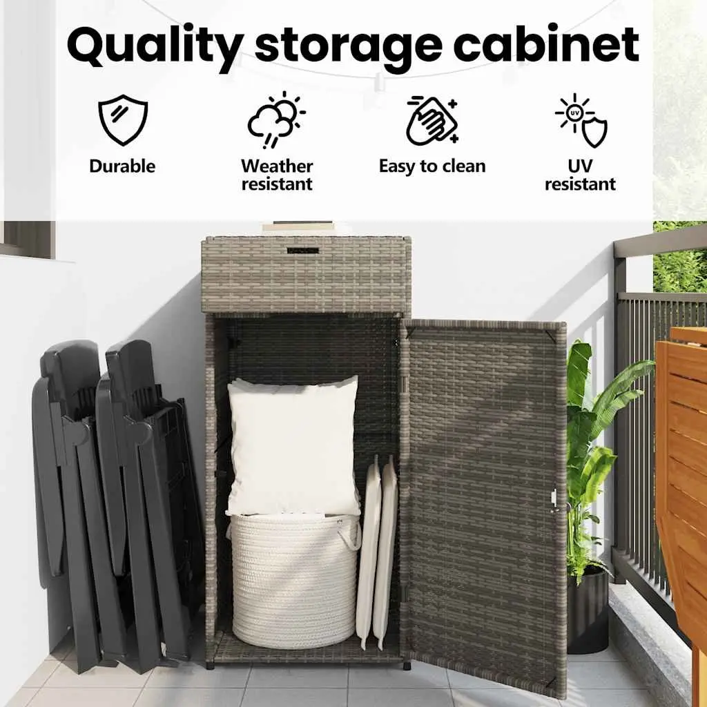 Grey PE Rattan Outdoor Storage Cabinet