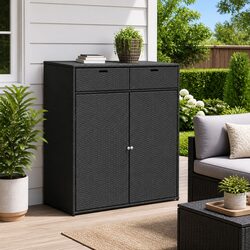 Premium Outdoor Poly Rattan Storage Cabinet in Black