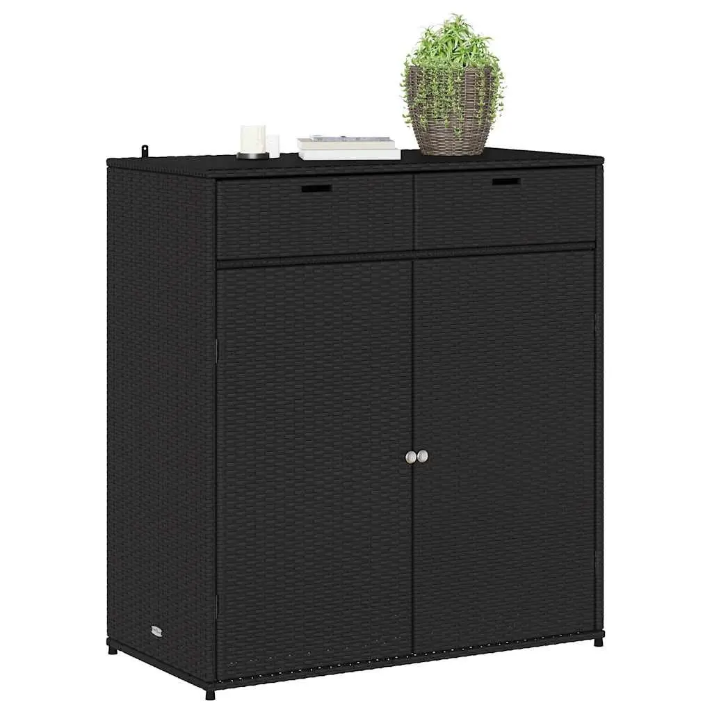 Outdoor Poly Rattan Storage Cabinet in Black
