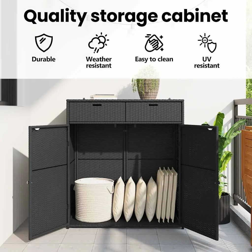 Outdoor Poly Rattan Storage Cabinet in Black