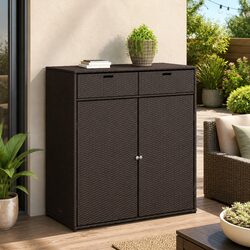 Sturdy Brown Rattan Garden Storage Cabinet for Outdoors