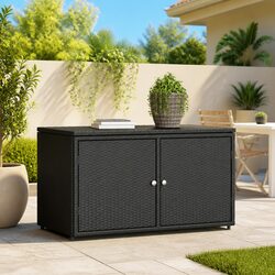 Durable Black Outdoor Storage Cabinet with PE Rattan