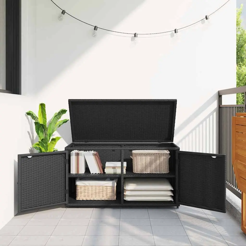 Black Outdoor Storage Cabinet with PE Rattan