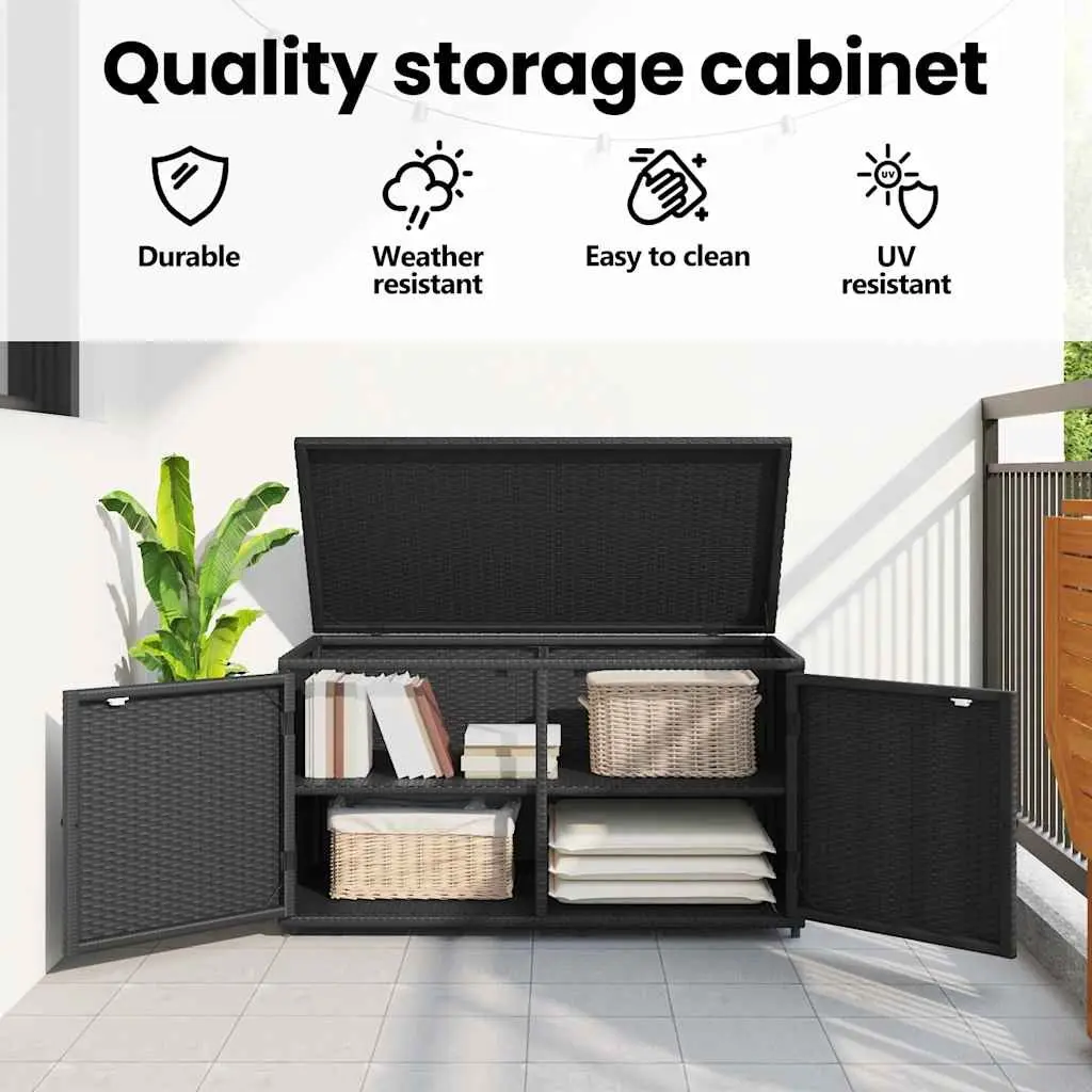 Black Outdoor Storage Cabinet with PE Rattan
